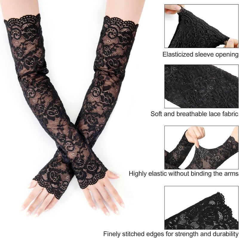 RainFlowwer Lace Arm Sleeves For Women Wedding Sleeve, Floral Long Fingerless Lace Gloves for Bridal Party Prom Costume - Image 4
